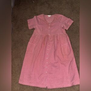 CW CLASSICS Seersucker House Dress Red/White Gingham Duster Pearl Snaps Size L